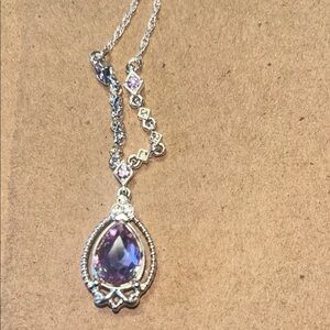 Silver Necklace with violet Teardrop Pendant